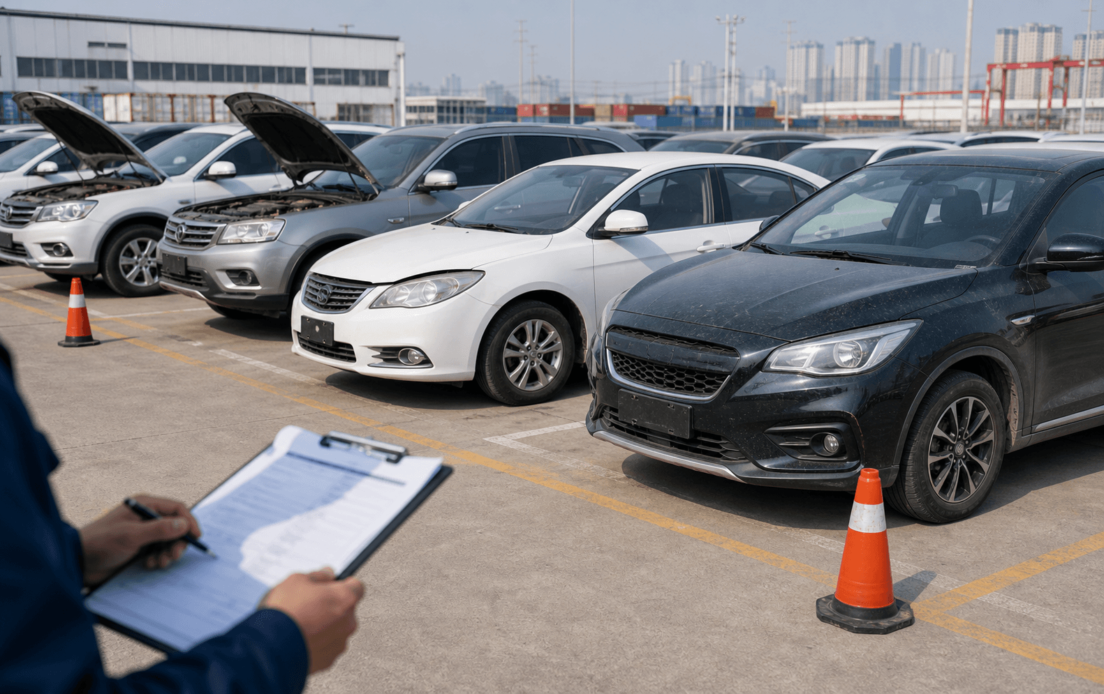 Used fuel cars prepared for export inspection